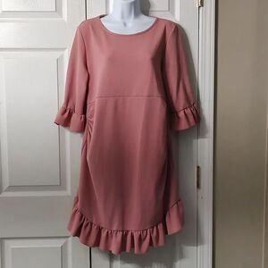 Maternity Boohoo Mauve Desert Rose Curve Hem Ruffle Shift Dress Sz 10 NWOT